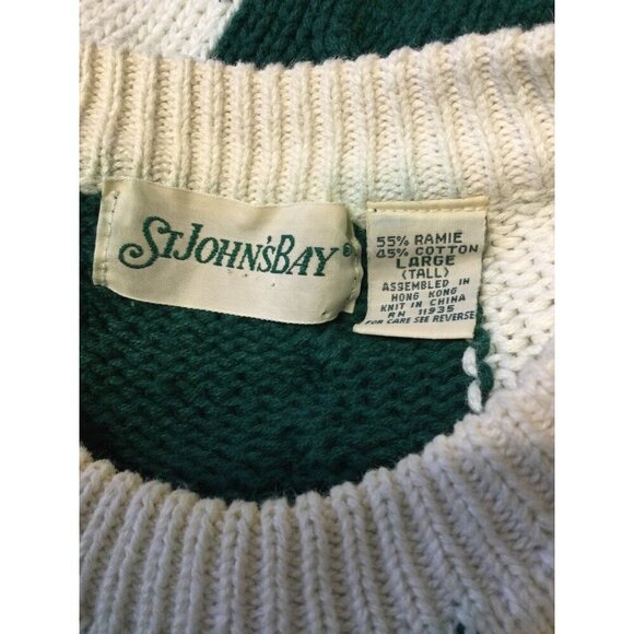 Vintage St Johns Bay Checkerboard Knit Grandpa Sweater Cable Knit Mens L - Picture 8 of 14